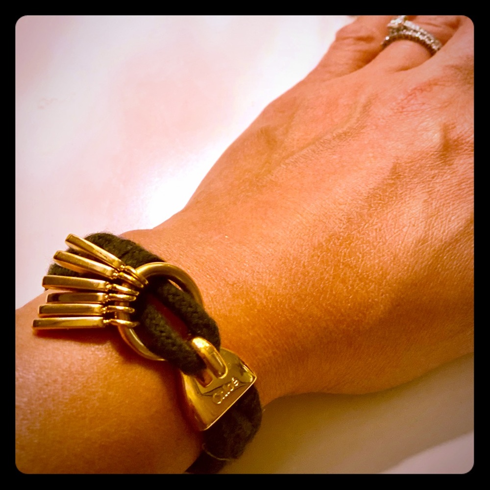Chloe Gold and Black Leather Bracelet